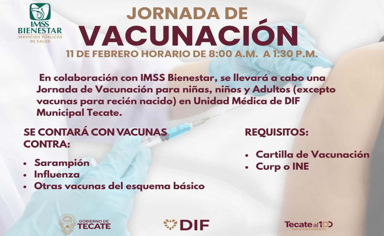 Realizará DIF Tecate Jornada de Vacunación para fortalecer la salud preventiva