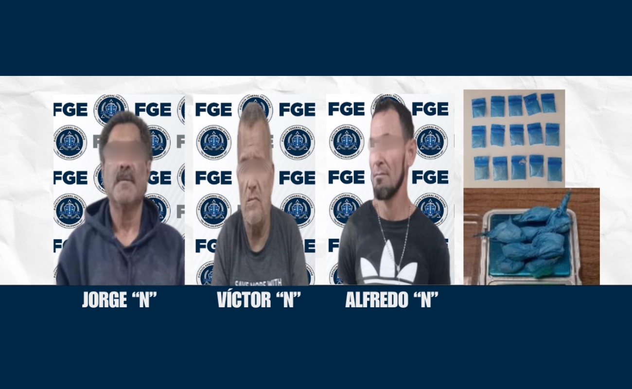 Tres hombres fueron detenidos en Ensenada con metanfetamina durante un cateo en la colonia Ex Ejido Chapultepec.